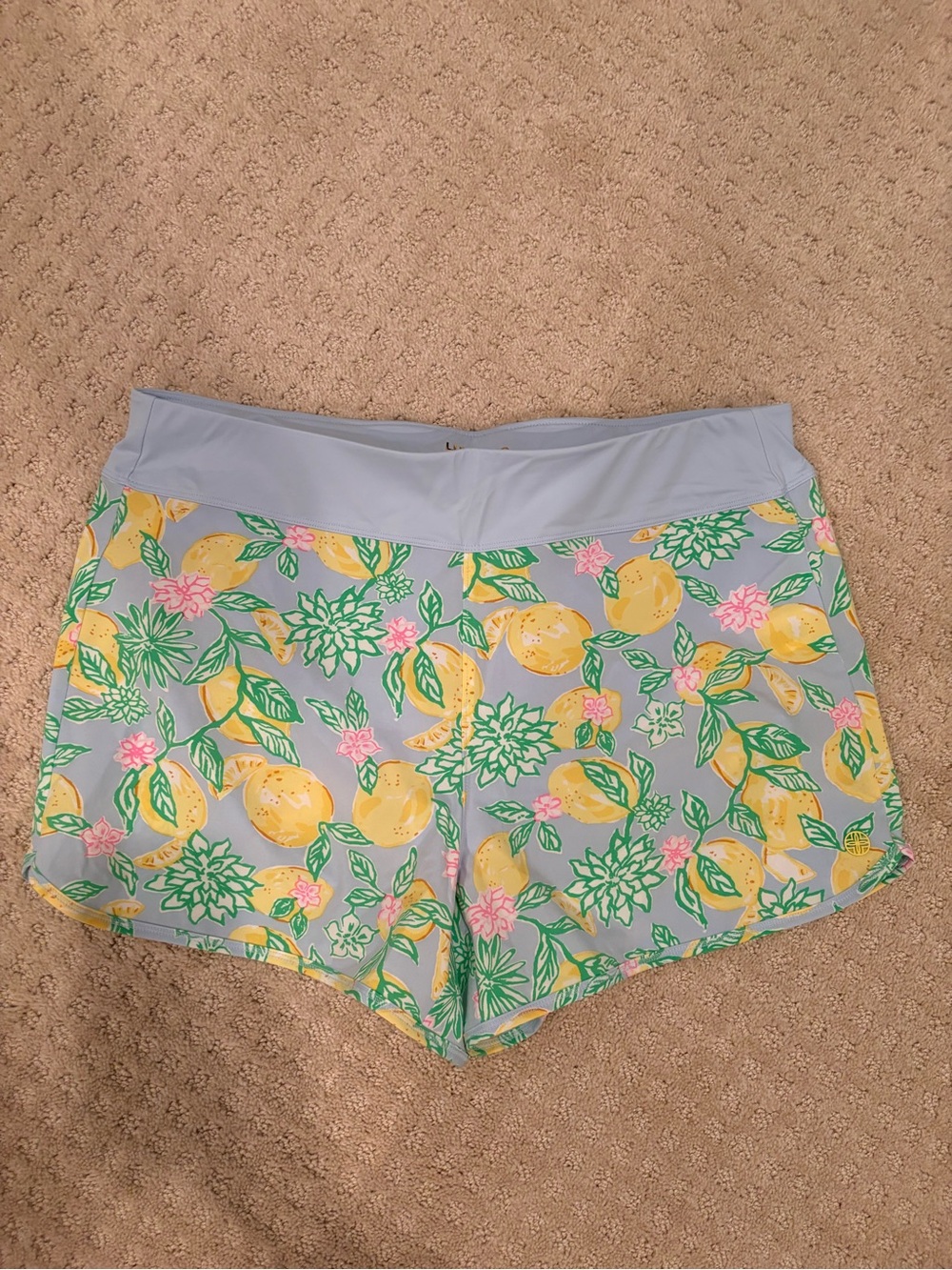 Lilly Pulitzer Light Blue Lemon Print Athletic Shorts